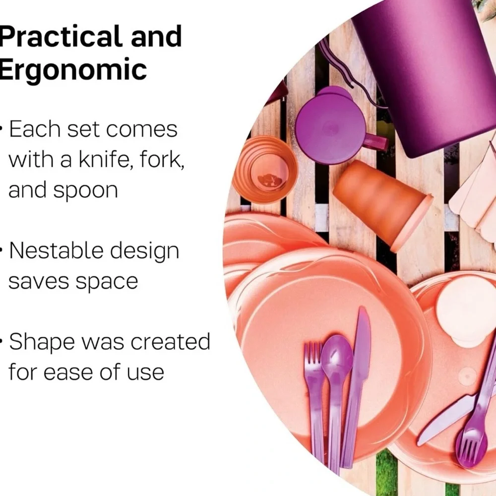 Tupperware NEW Outdoor Dining Cutlery 12-Piece Set (4 Sets) Snap Together Purple